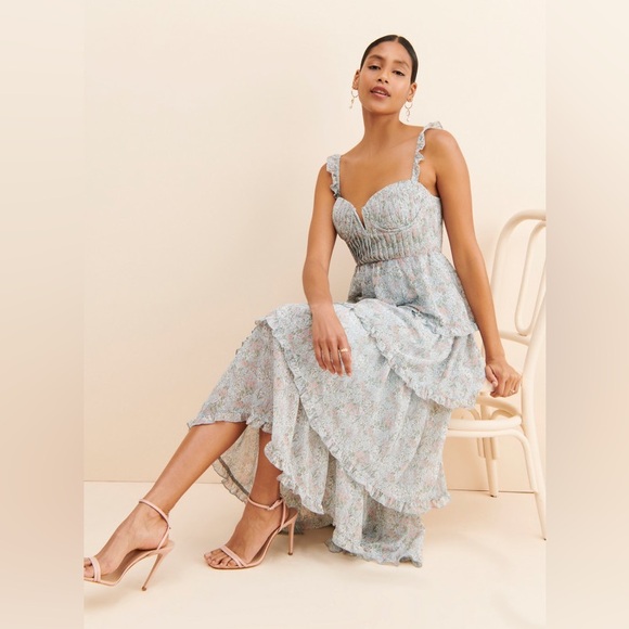 Astr Dresses & Skirts - ASTR Pastel Blue Floral Maxi Dress with Ruffle Straps